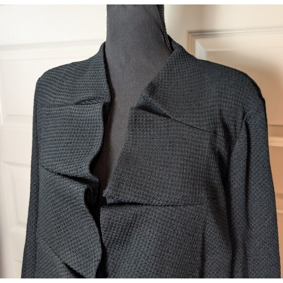 NWT Ming Wang Size XL Jacket Tiered Sculptural Lapel 3/4 Sleeve Black Textured - Picture 2 of 13